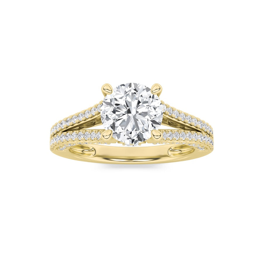 2CTW Round Shaped Lab Grown Diamond (F/VS) Split Shank Accented Engagement Ring in 14K Gold