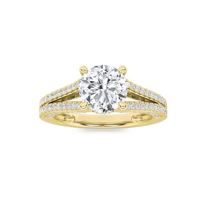 2CTW Round Shaped Lab Grown Diamond (F/VS) Split Shank Accented Engagement Ring in 14K Gold