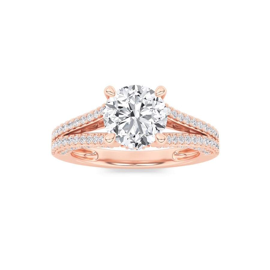 2CTW Round Shaped Lab Grown Diamond (F/VS) Split Shank Accented Engagement Ring in 14K Gold