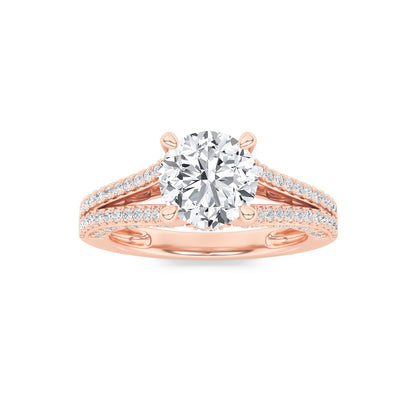 2CTW Round Shaped Lab Grown Diamond (F/VS) Split Shank Accented Engagement Ring in 14K Gold
