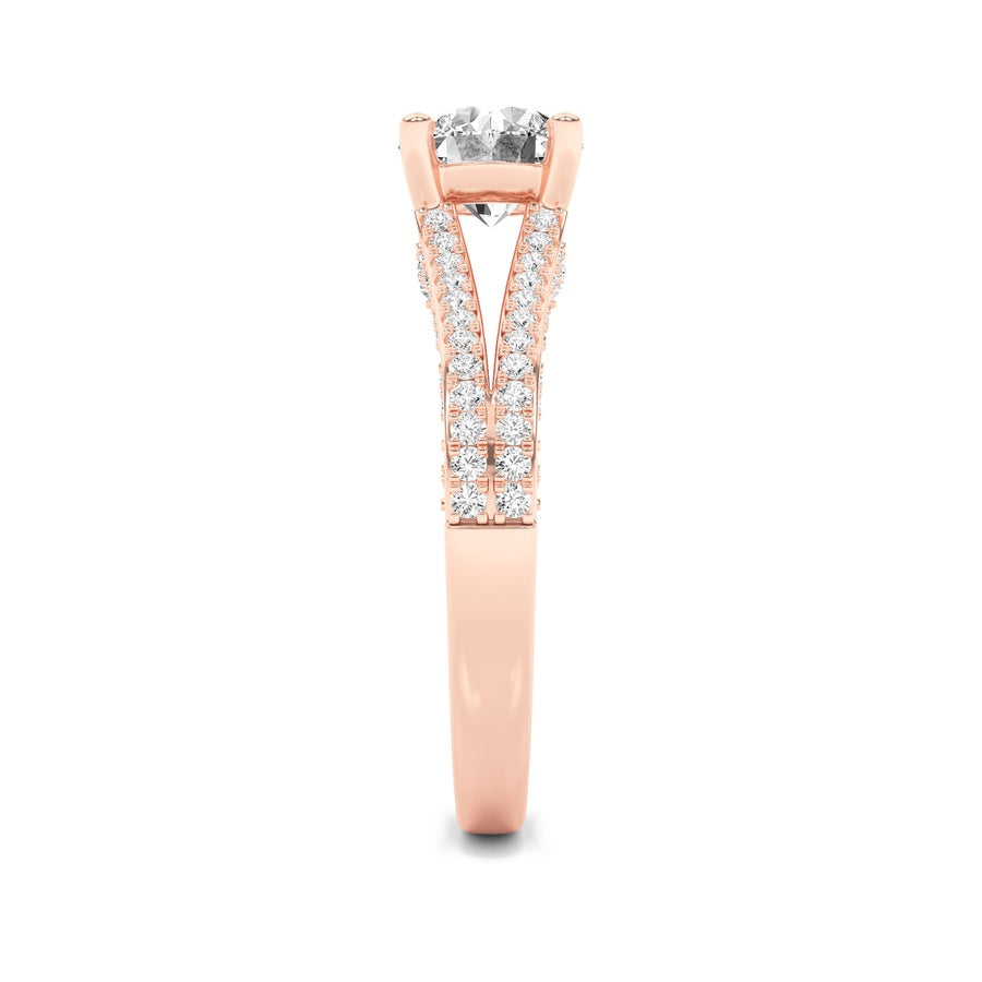 2CTW Round Shaped Lab Grown Diamond (F/VS) Split Shank Accented Engagement Ring in 14K Gold