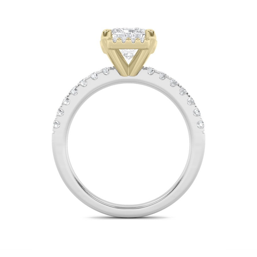 2CTW Emerald Shaped Lab Grown Diamond (F/VS) Halo Accented Engagement Ring in 14K Gold