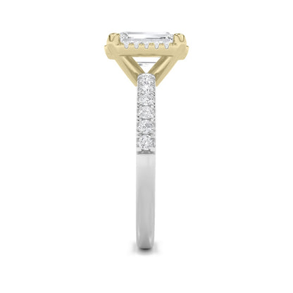 2CTW Emerald Shaped Lab Grown Diamond (F/VS) Halo Accented Engagement Ring in 14K Gold