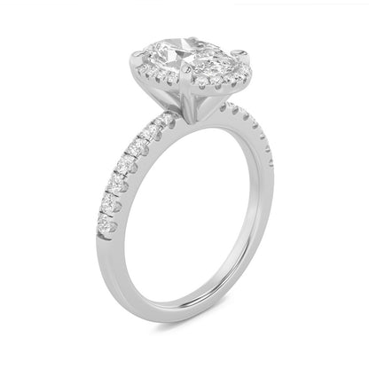 2CTW Oval Shaped Lab Grown Diamond (F/VS) Halo Accented Engagement Ring in 14K Gold