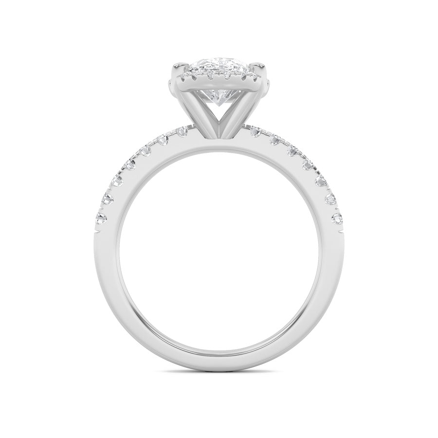 2CTW Oval Shaped Lab Grown Diamond (F/VS) Halo Accented Engagement Ring in 14K Gold