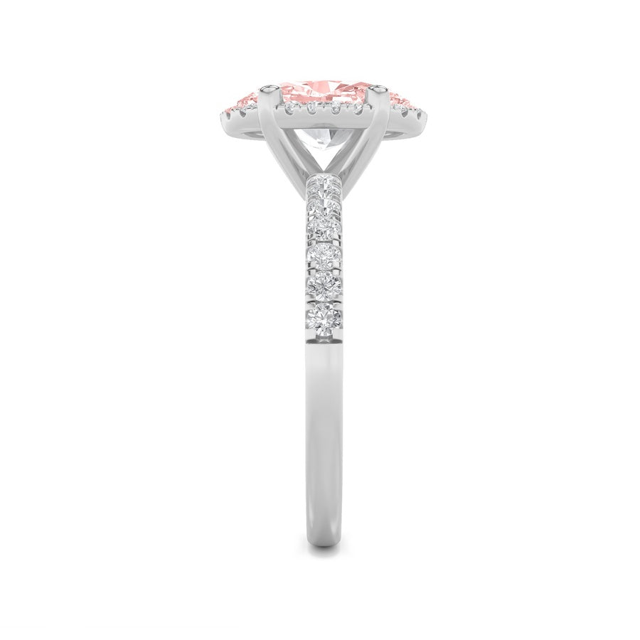 2CTW Oval Shaped Lab Grown Diamond (F/VS) Halo Accented Engagement Ring in 14K Gold