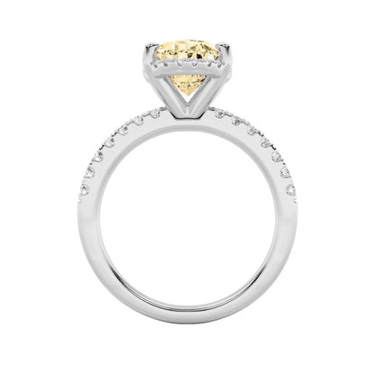 2CTW Oval Shaped Lab Grown Diamond (F/VS) Halo Accented Engagement Ring in 14K Gold