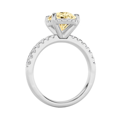 2CTW Oval Shaped Lab Grown Diamond (F/VS) Halo Accented Engagement Ring in 14K Gold