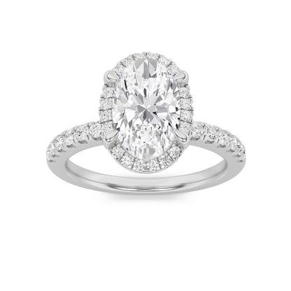 2CTW Oval Shaped Lab Grown Diamond (F/VS) Halo Accented Engagement Ring in 14K Gold