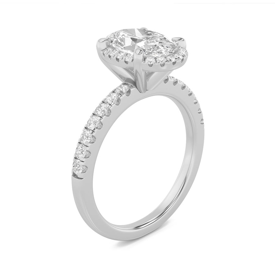 2CTW Oval Shaped Lab Grown Diamond (F/VS) Halo Accented Engagement Ring in 14K Gold