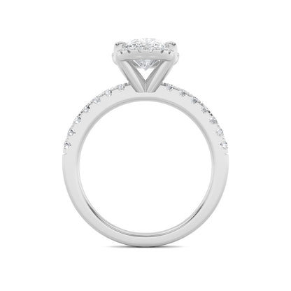 2CTW Oval Shaped Lab Grown Diamond (F/VS) Halo Accented Engagement Ring in 14K Gold