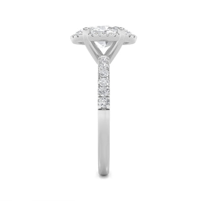 2CTW Oval Shaped Lab Grown Diamond (F/VS) Halo Accented Engagement Ring in 14K Gold