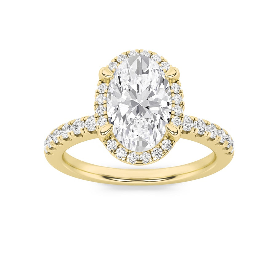 2CTW Oval Shaped Lab Grown Diamond (F/VS) Halo Accented Engagement Ring in 14K Gold