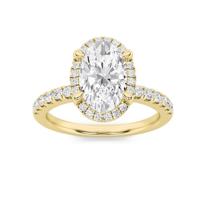 2CTW Oval Shaped Lab Grown Diamond (F/VS) Halo Accented Engagement Ring in 14K Gold