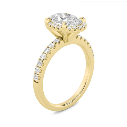 2CTW Oval Shaped Lab Grown Diamond (F/VS) Halo Accented Engagement Ring in 14K Gold