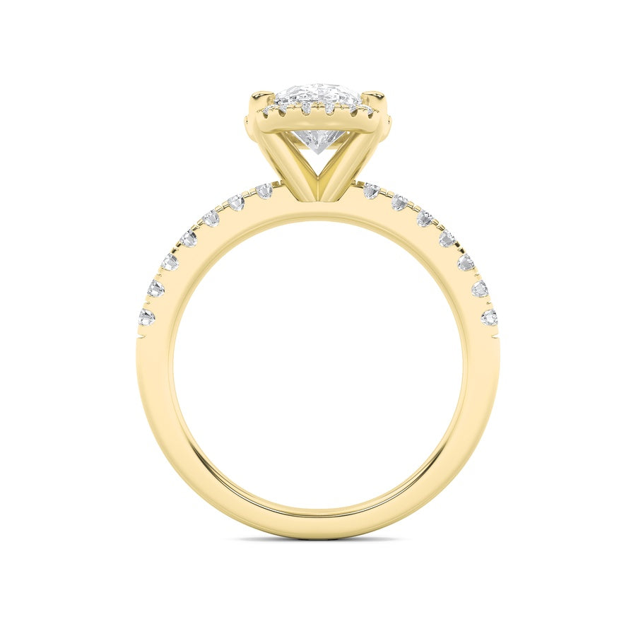 2CTW Oval Shaped Lab Grown Diamond (F/VS) Halo Accented Engagement Ring in 14K Gold