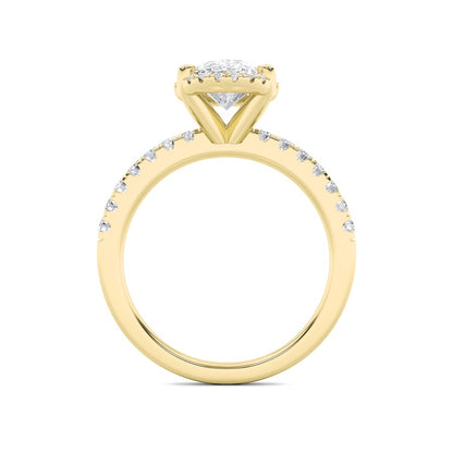 2CTW Oval Shaped Lab Grown Diamond (F/VS) Halo Accented Engagement Ring in 14K Gold