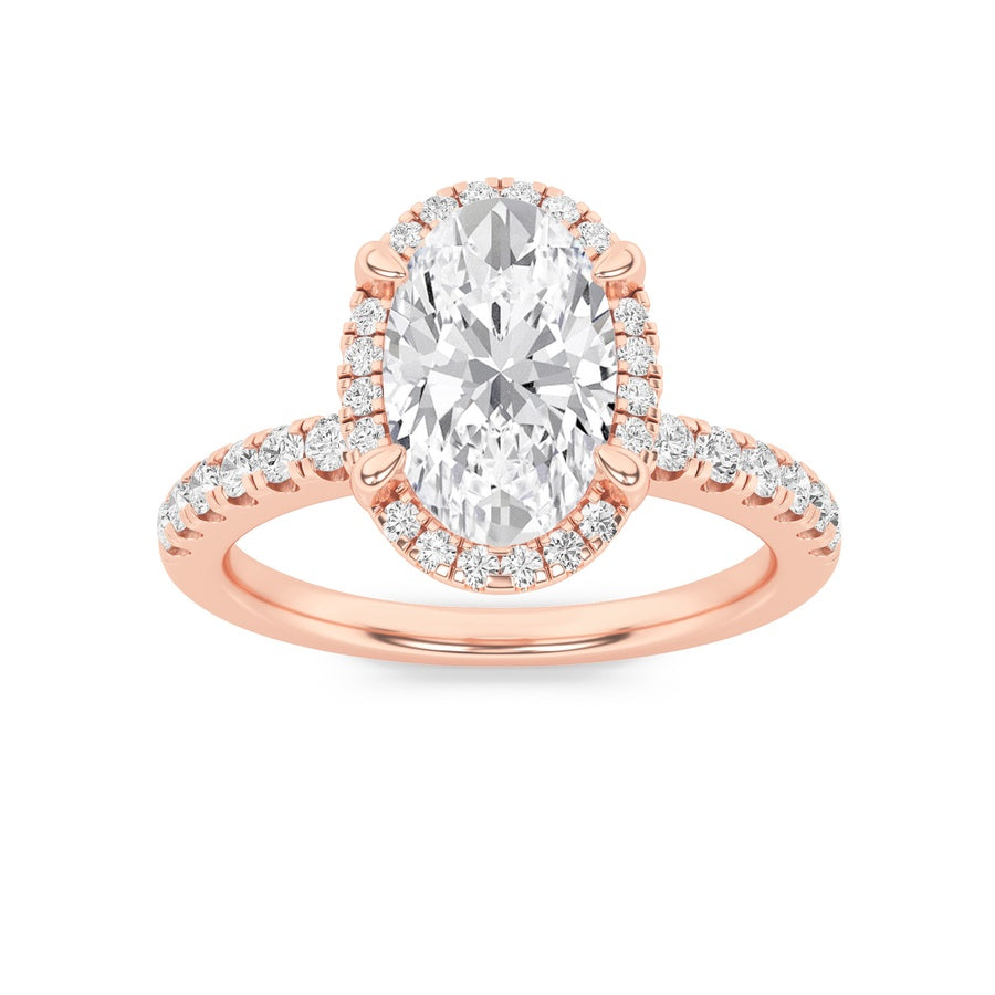 2CTW Oval Shaped Lab Grown Diamond (F/VS) Halo Accented Engagement Ring in 14K Gold
