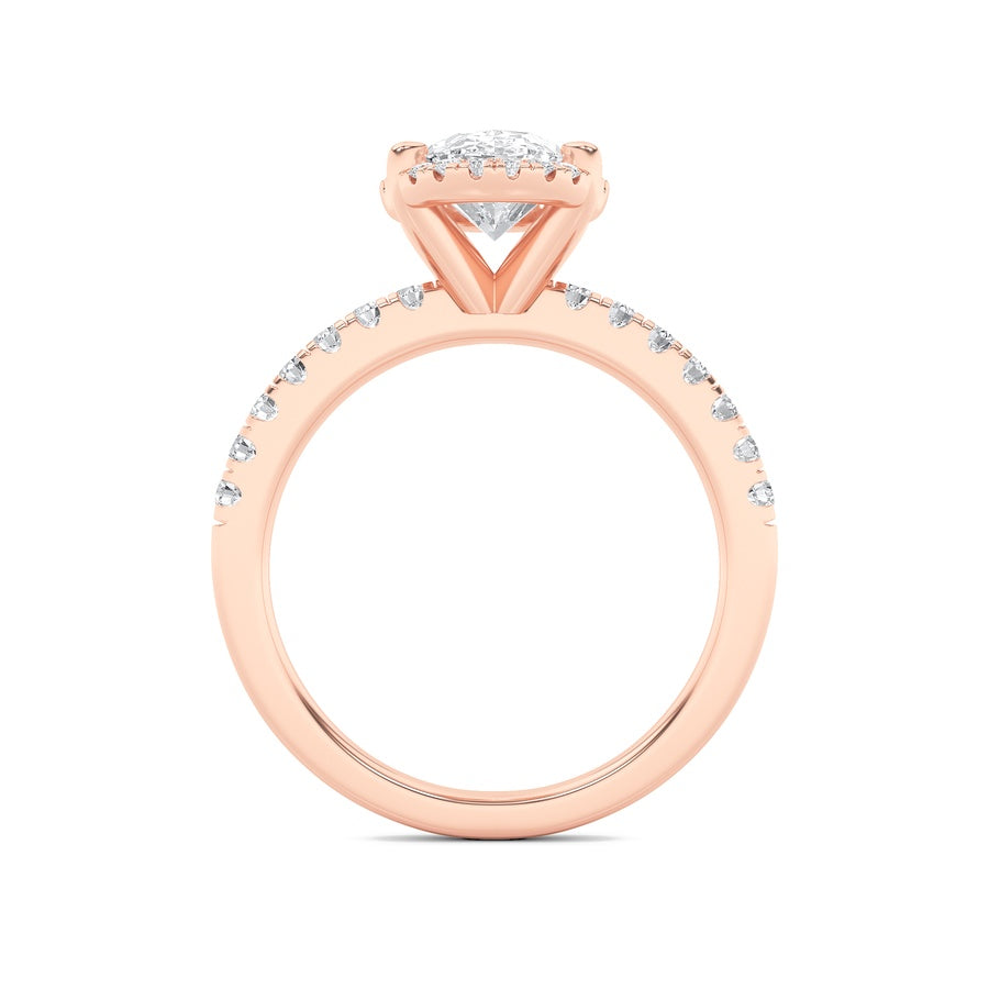 2CTW Oval Shaped Lab Grown Diamond (F/VS) Halo Accented Engagement Ring in 14K Gold