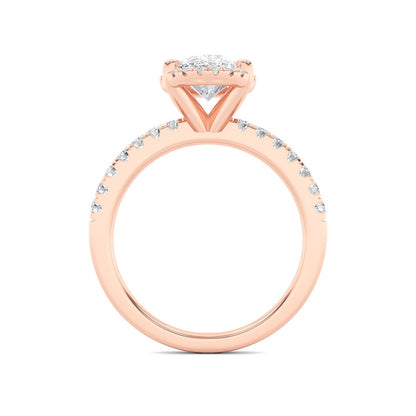 2CTW Oval Shaped Lab Grown Diamond (F/VS) Halo Accented Engagement Ring in 14K Gold
