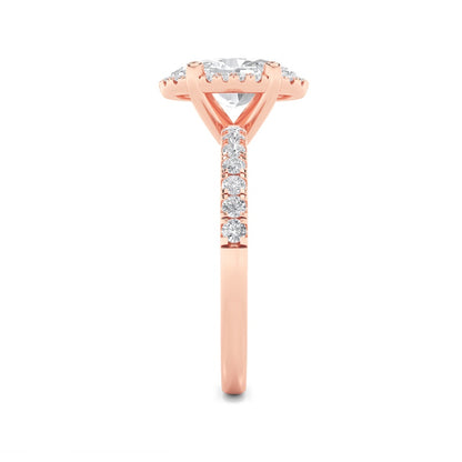 2CTW Oval Shaped Lab Grown Diamond (F/VS) Halo Accented Engagement Ring in 14K Gold