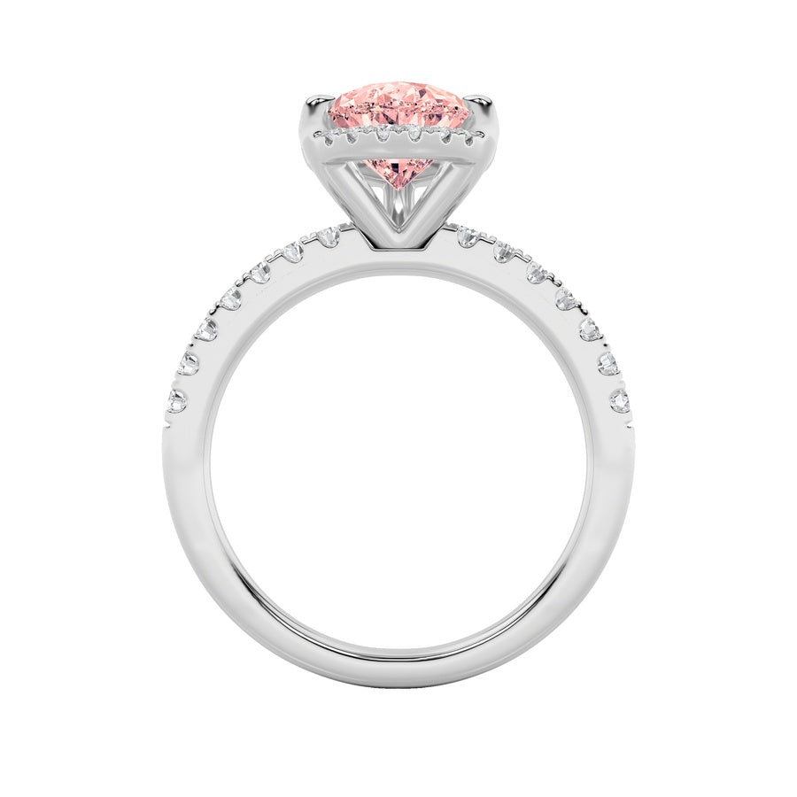 2CTW Pear Shaped Lab Grown Diamond (F/VS) Halo Accented Engagement Ring in 14K Gold