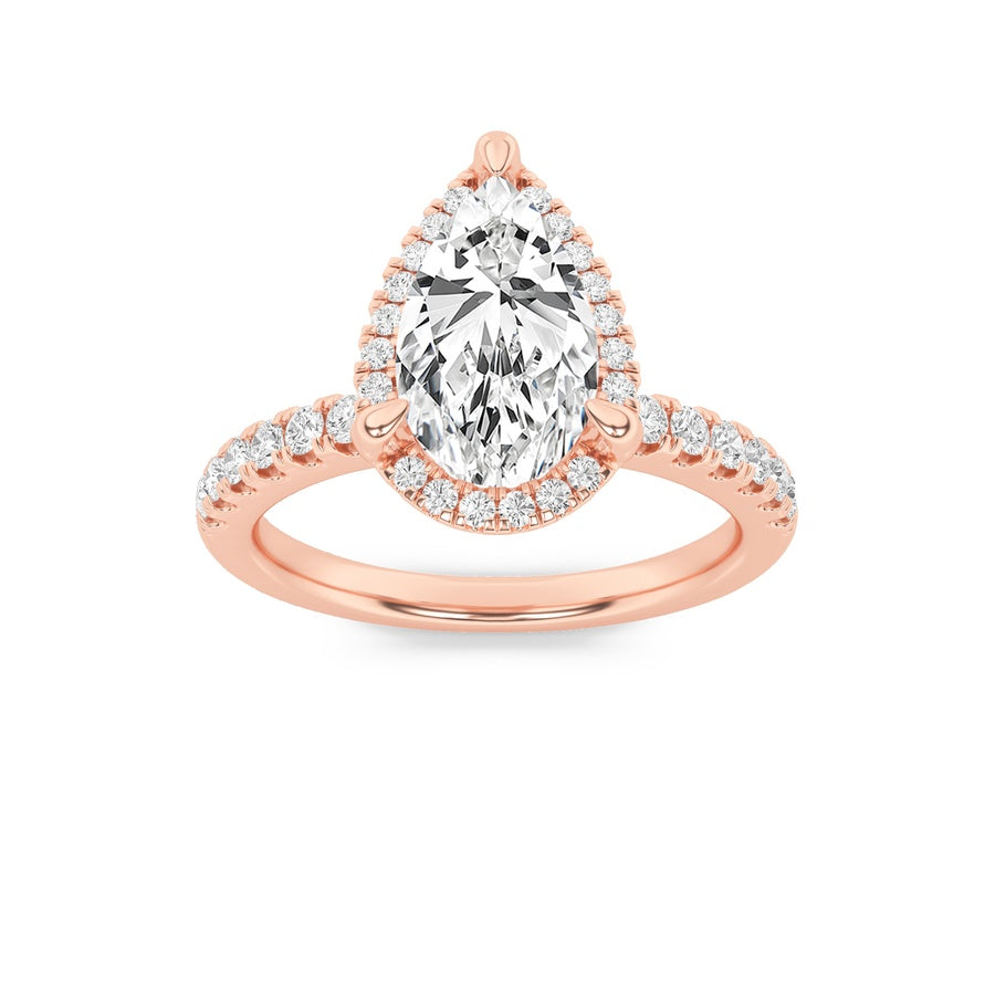 2CTW Pear Shaped Lab Grown Diamond (F/VS) Halo Accented Engagement Ring in 14K Gold