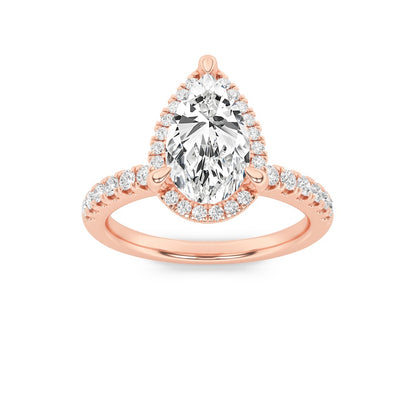 2CTW Pear Shaped Lab Grown Diamond (F/VS) Halo Accented Engagement Ring in 14K Gold