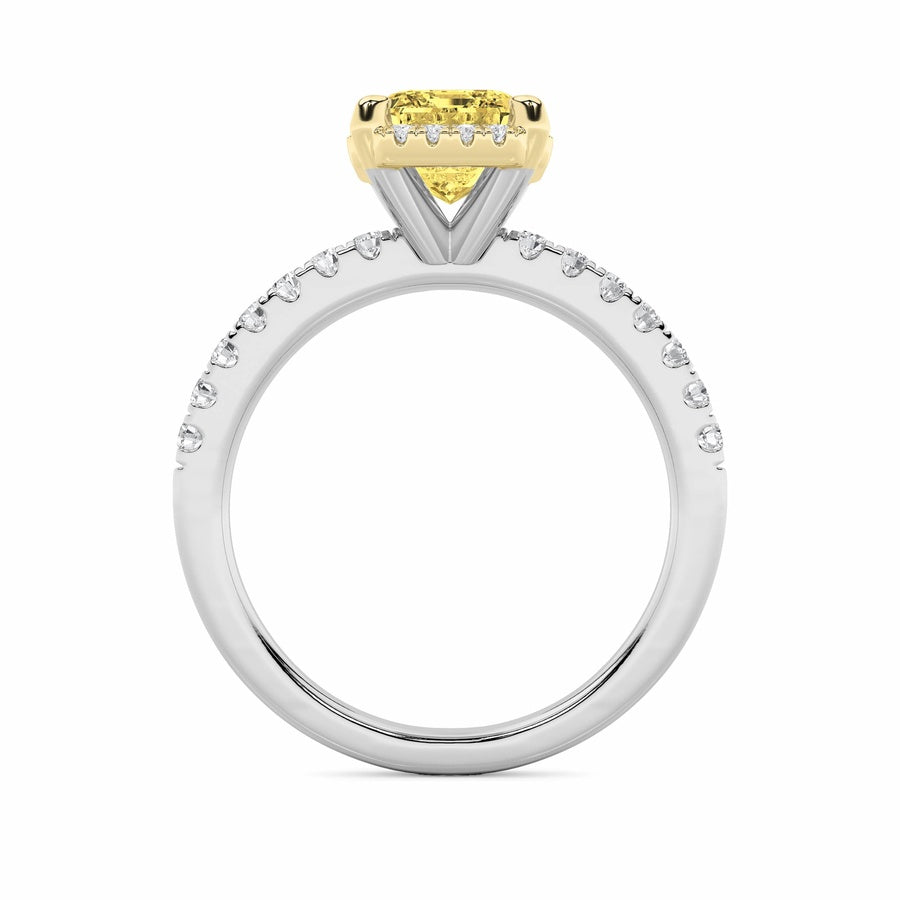 2CTW Radiant Shaped Lab Grown Diamond (F/VS) Halo Accented Engagement Ring in 14K Gold