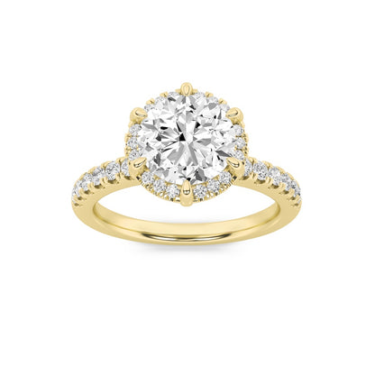 2CTW Round Shaped Lab Grown Diamond (F/VS) Halo Accented Engagement Ring in 14K Gold