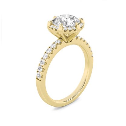 2CTW Round Shaped Lab Grown Diamond (F/VS) Halo Accented Engagement Ring in 14K Gold