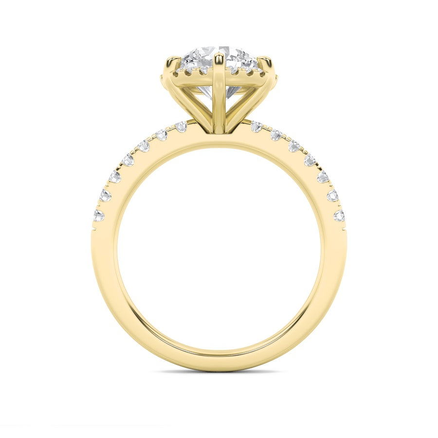 2CTW Round Shaped Lab Grown Diamond (F/VS) Halo Accented Engagement Ring in 14K Gold