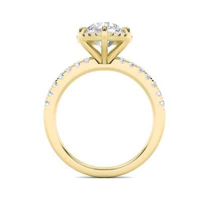 2CTW Round Shaped Lab Grown Diamond (F/VS) Halo Accented Engagement Ring in 14K Gold