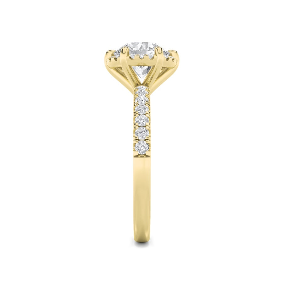 2CTW Round Shaped Lab Grown Diamond (F/VS) Halo Accented Engagement Ring in 14K Gold