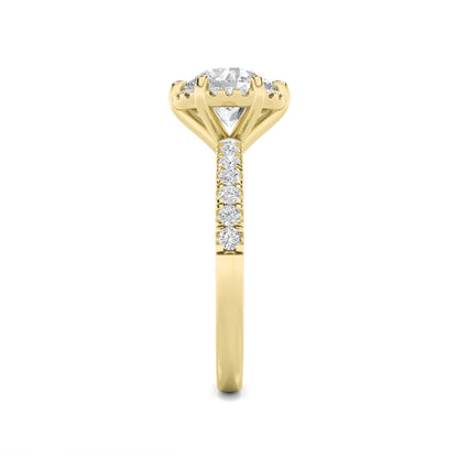 2CTW Round Shaped Lab Grown Diamond (F/VS) Halo Accented Engagement Ring in 14K Gold