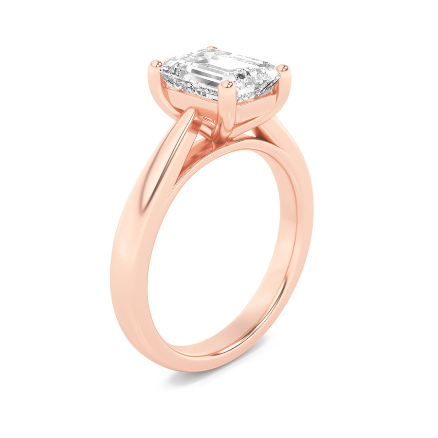 2CTW Emerald Shaped Lab Grown Diamond (F/VS) Classic Shank Solitaire Engagement Ring in 14K Gold