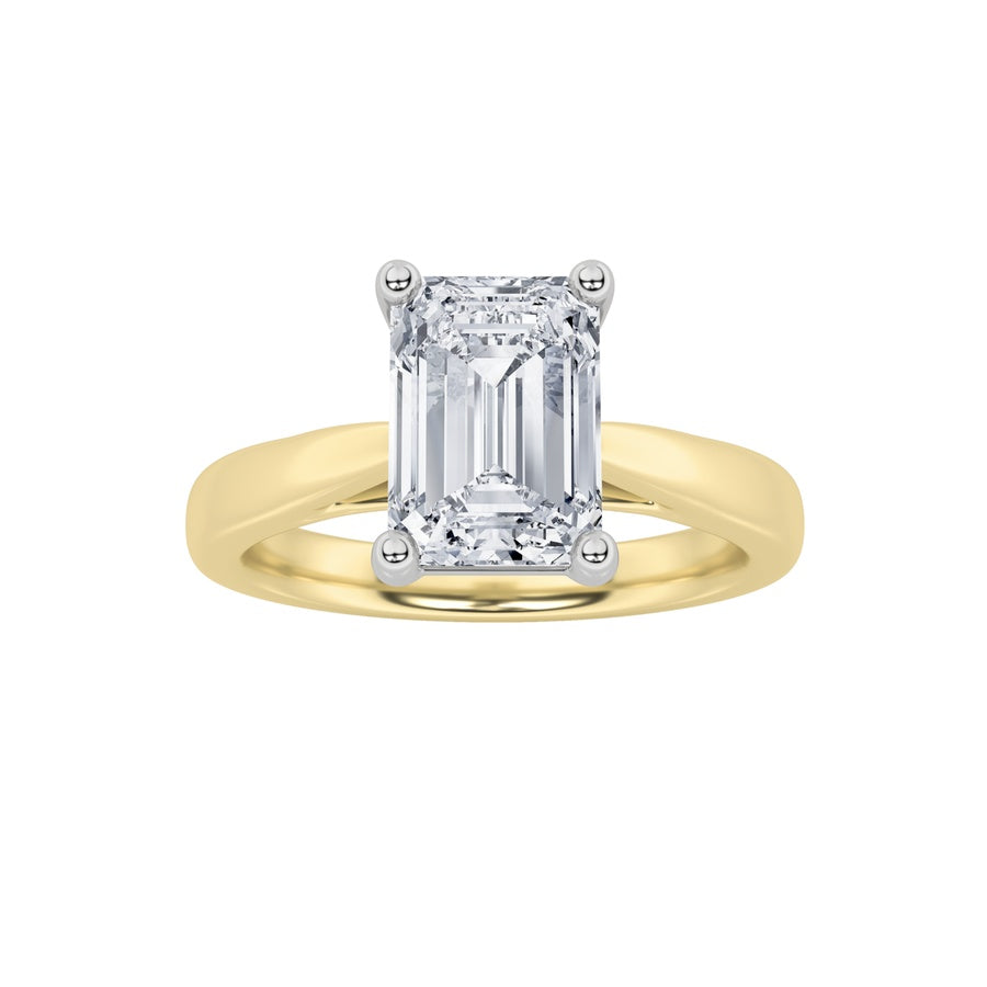 2CTW Emerald Shaped Lab Grown Diamond (F/VS) Classic Shank Solitaire Engagement Ring in 14K Gold