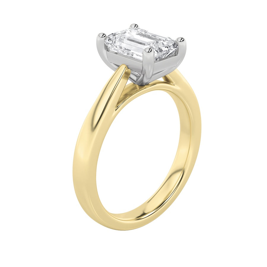 2CTW Emerald Shaped Lab Grown Diamond (F/VS) Classic Shank Solitaire Engagement Ring in 14K Gold