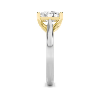 1CTW Elongated Cushion Shaped Lab Grown Diamond (F/VS) Two Tone Cathedral Shank Engagement Ring in 14K Gold