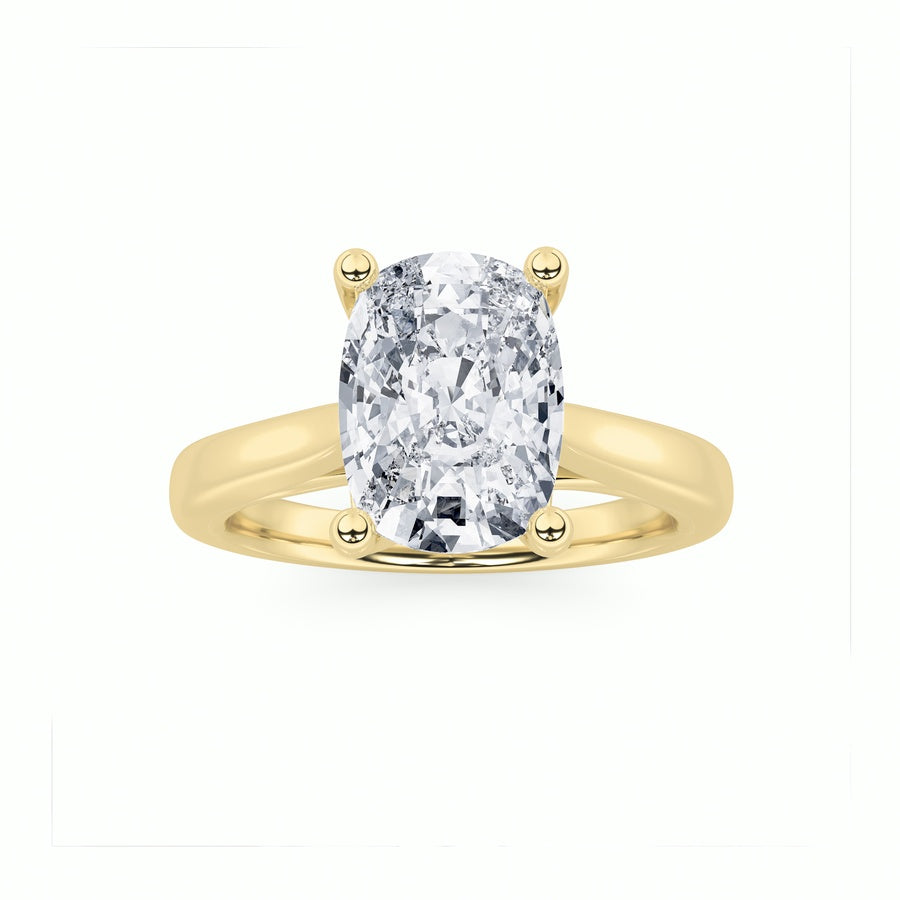 2CTW Elongated Cushion Shaped Lab Grown Diamond (G/VS) Two Tone Cathedral Shank Engagement Ring in 14K Gold