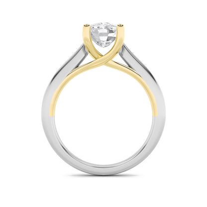 2.5CTW Elongated Cushion Shaped Lab Grown Diamond (F/VS) Two Tone Cathedral Shank Engagement Ring in 14K Gold