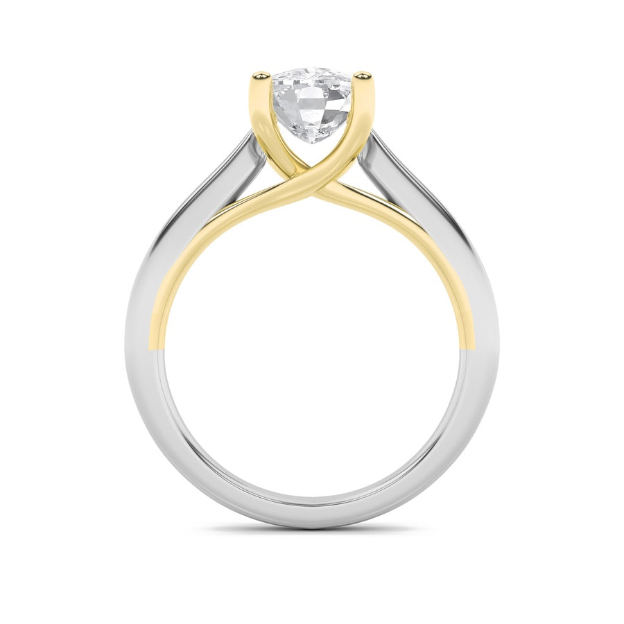 2.5CTW Elongated Cushion Shaped Lab Grown Diamond (F/VS) Two Tone Cathedral Shank Engagement Ring in 14K Gold