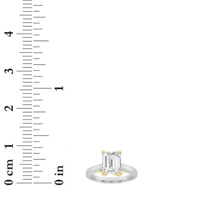 1.5CTW Emerald Shaped Lab Grown Diamond (F/VS) Two Tone Cathedral Shank Engagement Ring in 14K Gold