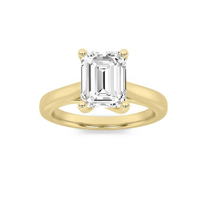 2CTW Emerald Shaped Lab Grown Diamond (F/VS) Cathedral Shank Engagement Ring in 14K Yellow Gold