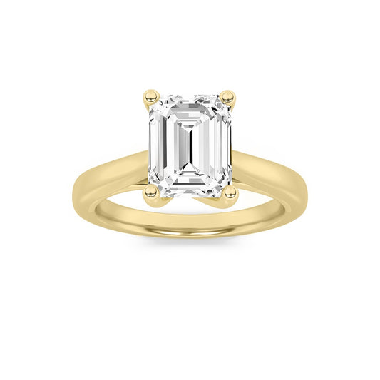 2CTW Emerald Shaped Lab Grown Diamond (F/VS) Cathedral Shank Engagement Ring in 14K Yellow Gold