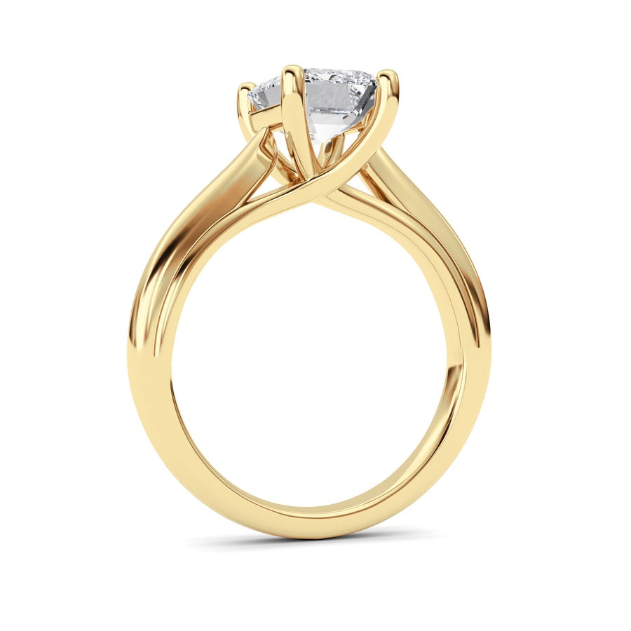 2CTW Emerald Shaped Lab Grown Diamond (F/VS) Cathedral Shank Engagement Ring in 14K Yellow Gold