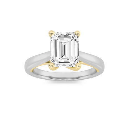 2CTW Emerald Shaped Lab Grown Diamond (F/VS) Cathedral Shank Engagement Ring in 14K Yellow Gold
