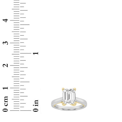 2CTW Emerald Shaped Lab Grown Diamond (F/VS) Cathedral Shank Engagement Ring in 14K Yellow Gold