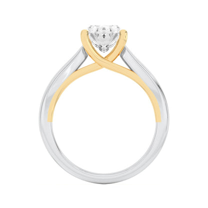 1CTW Oval Shaped Lab Grown Diamond (F/VS) Two Tone Cathedral Shank Engagement Ring in 14K Gold