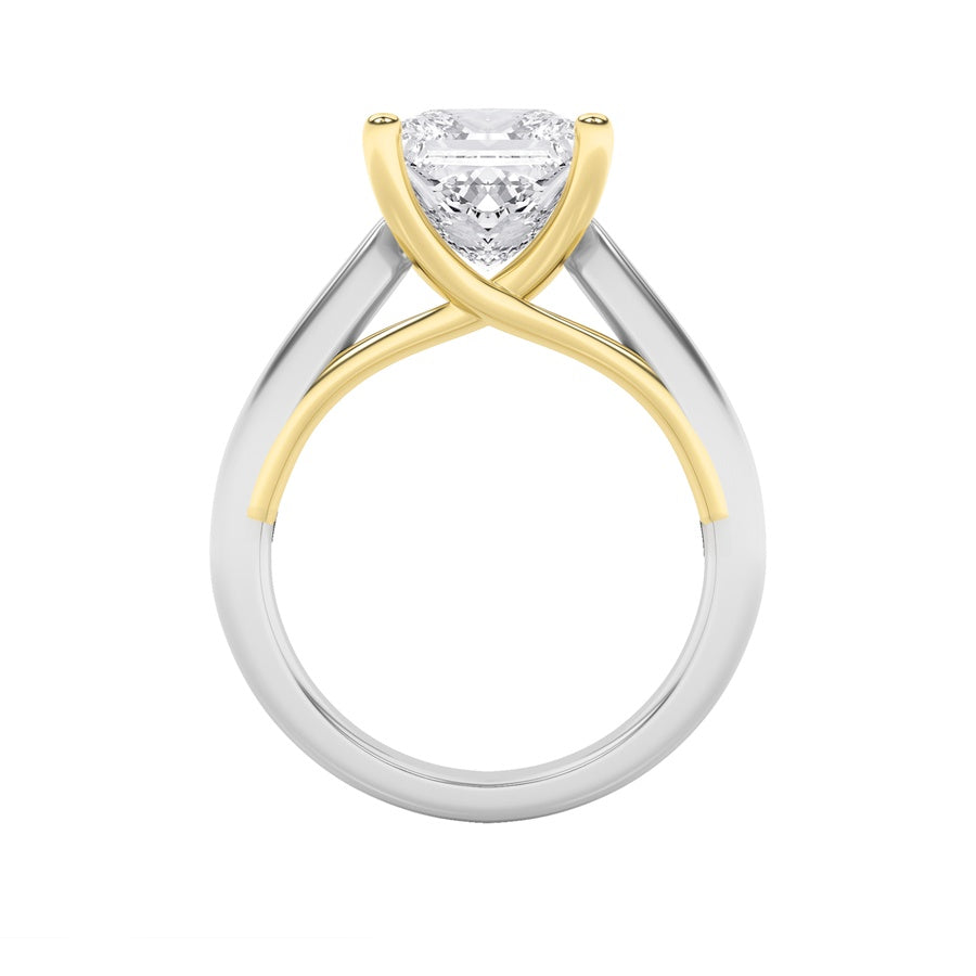 1CTW Princess Shaped Lab Grown Diamond (F/VS) Two Tone Cathedral Shank Engagement Ring in 14K Gold